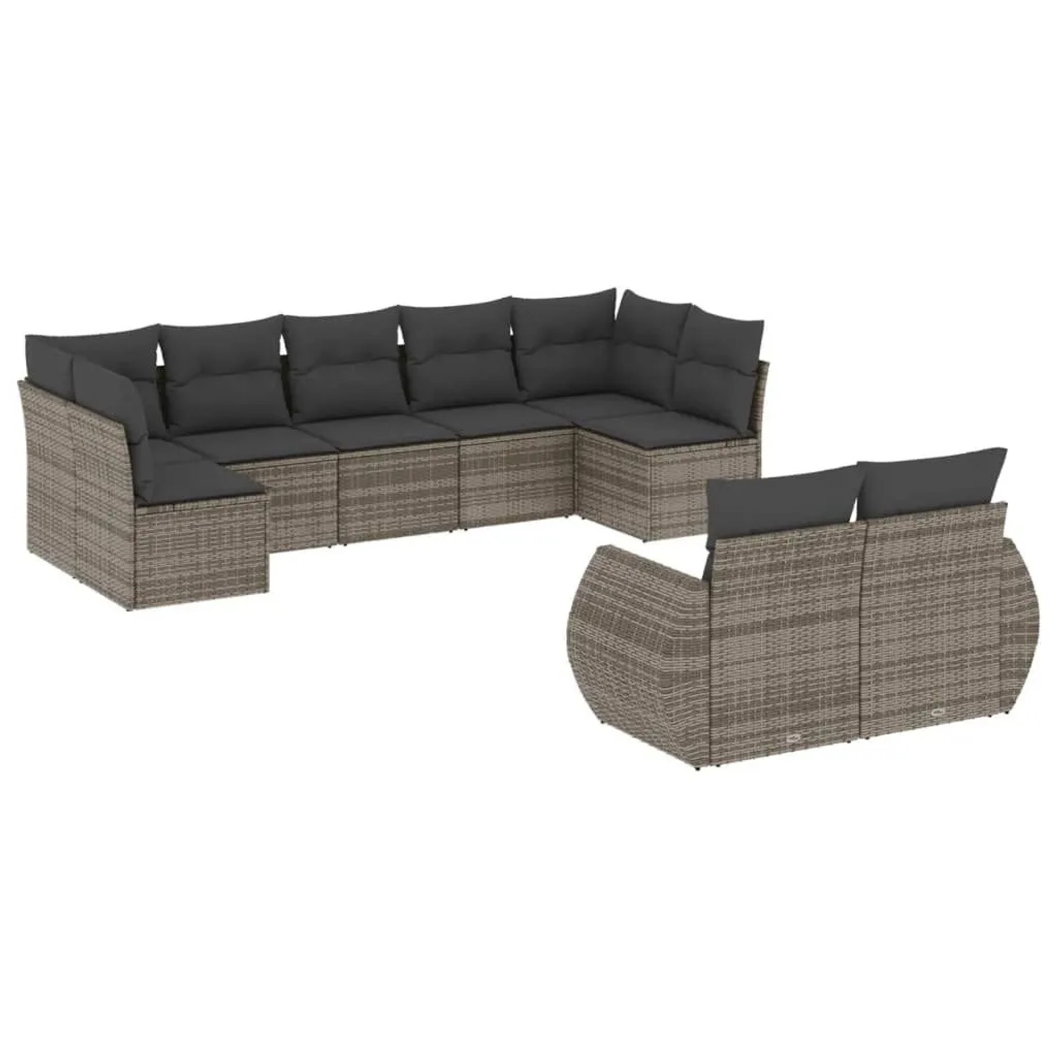 vidaXL 9-Tlg Garten-Sofagarnitur mit Kissen Grau Poly Rattan 3221819