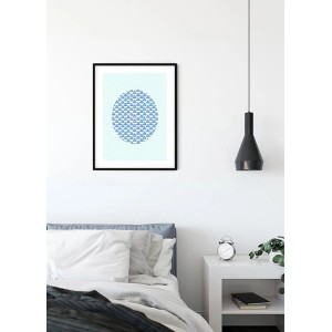Komar Wandbild Shelly Aqua, 40x50 cm, mit blauem Muster im Kreis, gerahmt.