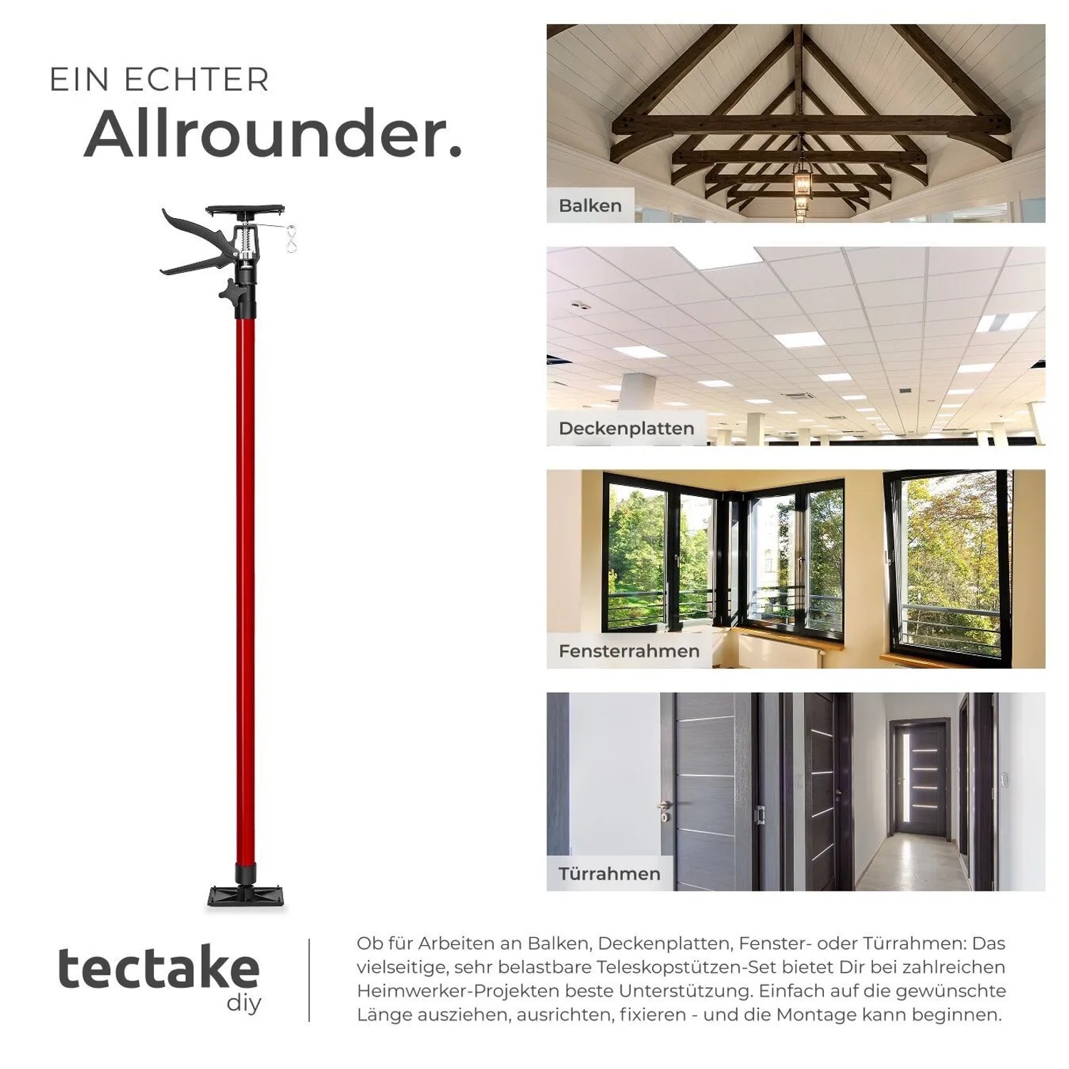 Tectake 4Er Set Teleskopstützen  Stufenlos Höhenverstellbar 115   290 cm  20 x 8 x 115 cm Rot_4