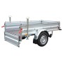 Stema Anhänger-Set Variolux 750 mit geöffneter Heckklappe, Stützrad und Abstellstützen.
