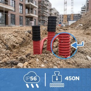 EDO Kabelschutzrohr PE Ø50 mm 25 m Rot für Erdverlegung  Wellrohr 450 N IP56 mit Zugdraht und Muffe