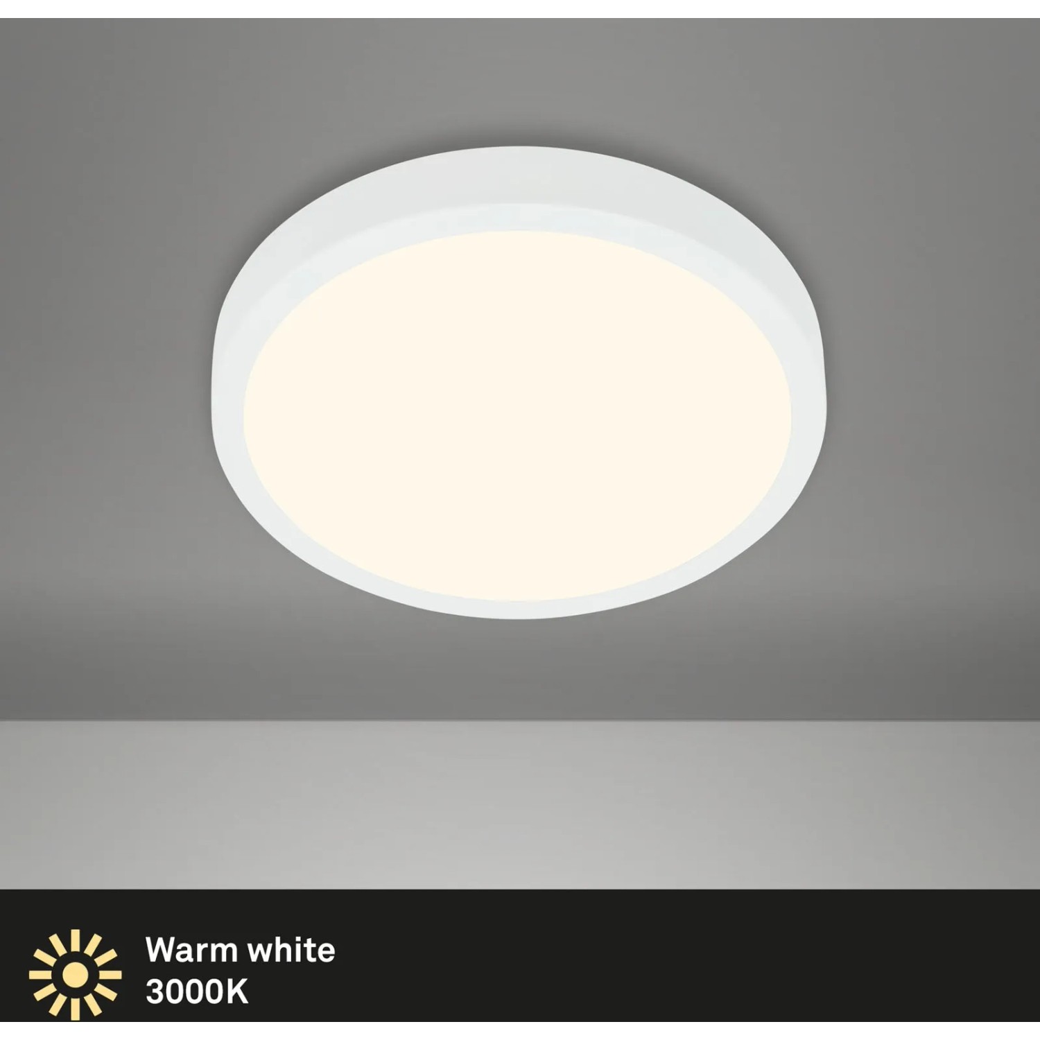 Weiße, runde Brilo LED-Deckenleuchte Runa mit warmweißem Licht.