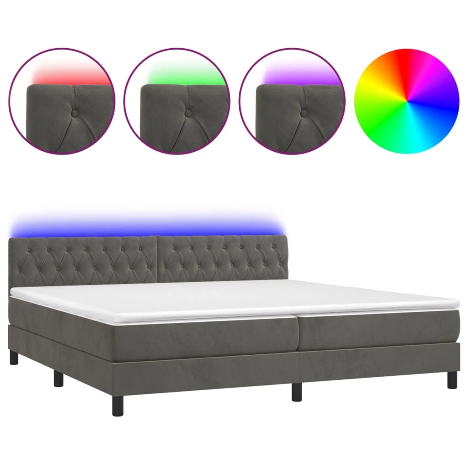 vidaXL Boxspringbett mit Matratze & LED Dunkelgrau 200x200 cm Samt 3134604 günstig online kaufen