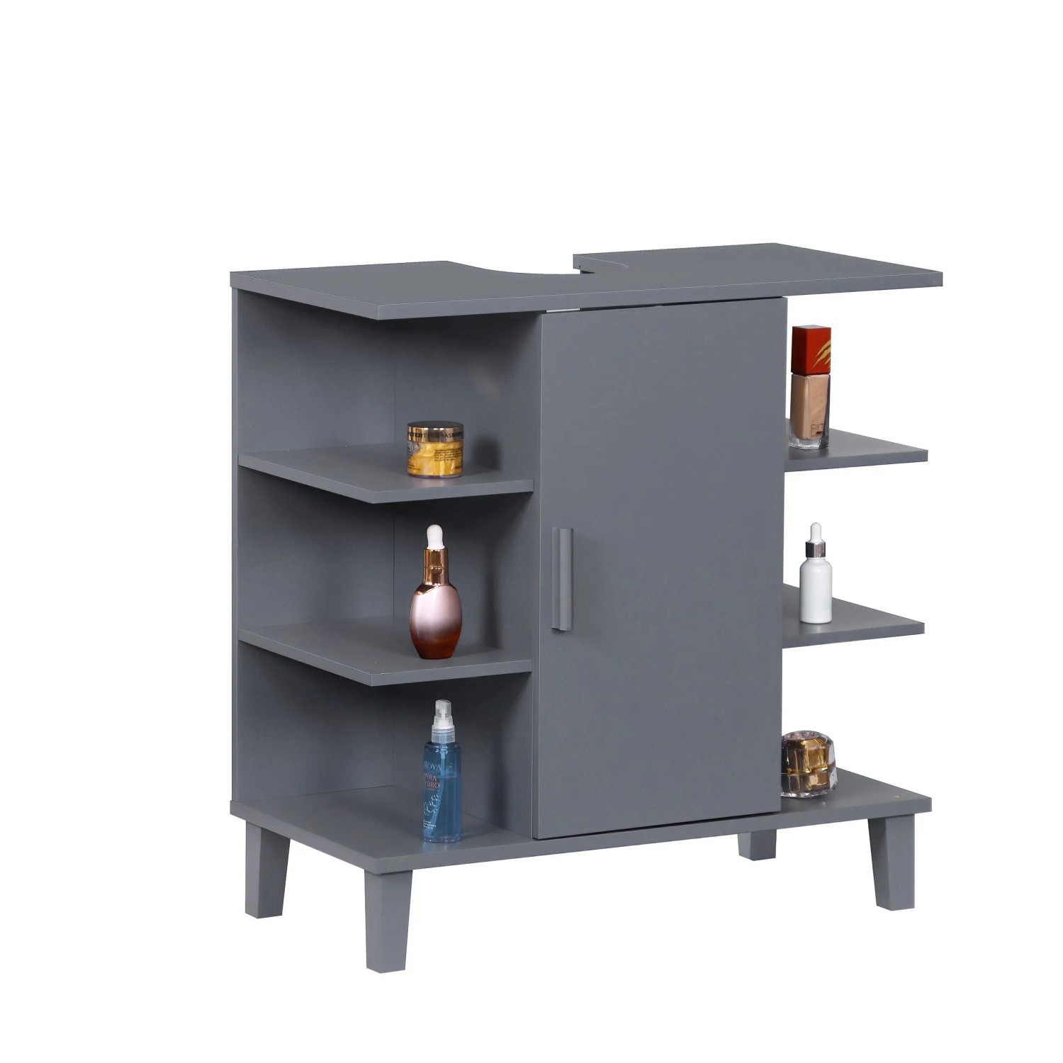 Relaxdays Waschbeckenunterschrank MDF Grau Mit Türfach und Ablagen 65 cm x 64 cm x 31 cm 12,4 kg