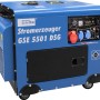 Blauer Güde Stromerzeuger GSE 5501 DSG Diesel mit Anschlüssen und Rädern.