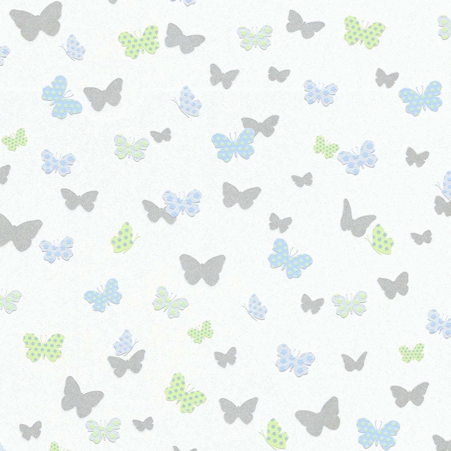 Bricoflor Kinderzimmer Tapete in Grün und Blau Weiße Vliestapete mit Schmetterlingen in Silber Ideal für Babyzimmer Viny
