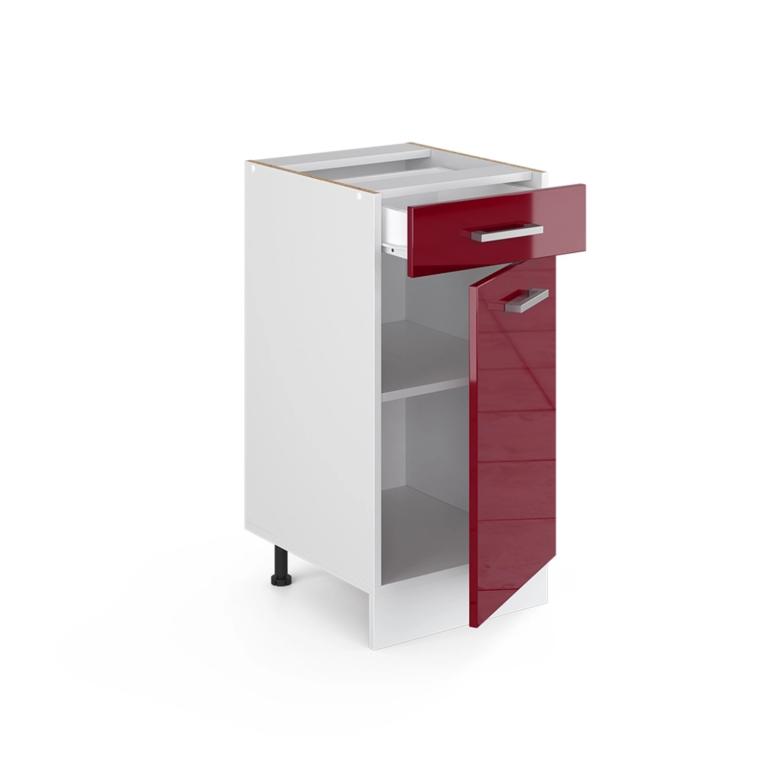 Vicco Küchenunterschrank R-Line, Bordeaux Hochglanz/Weiß, 40 cm breit, mit Schublade und Tür.
