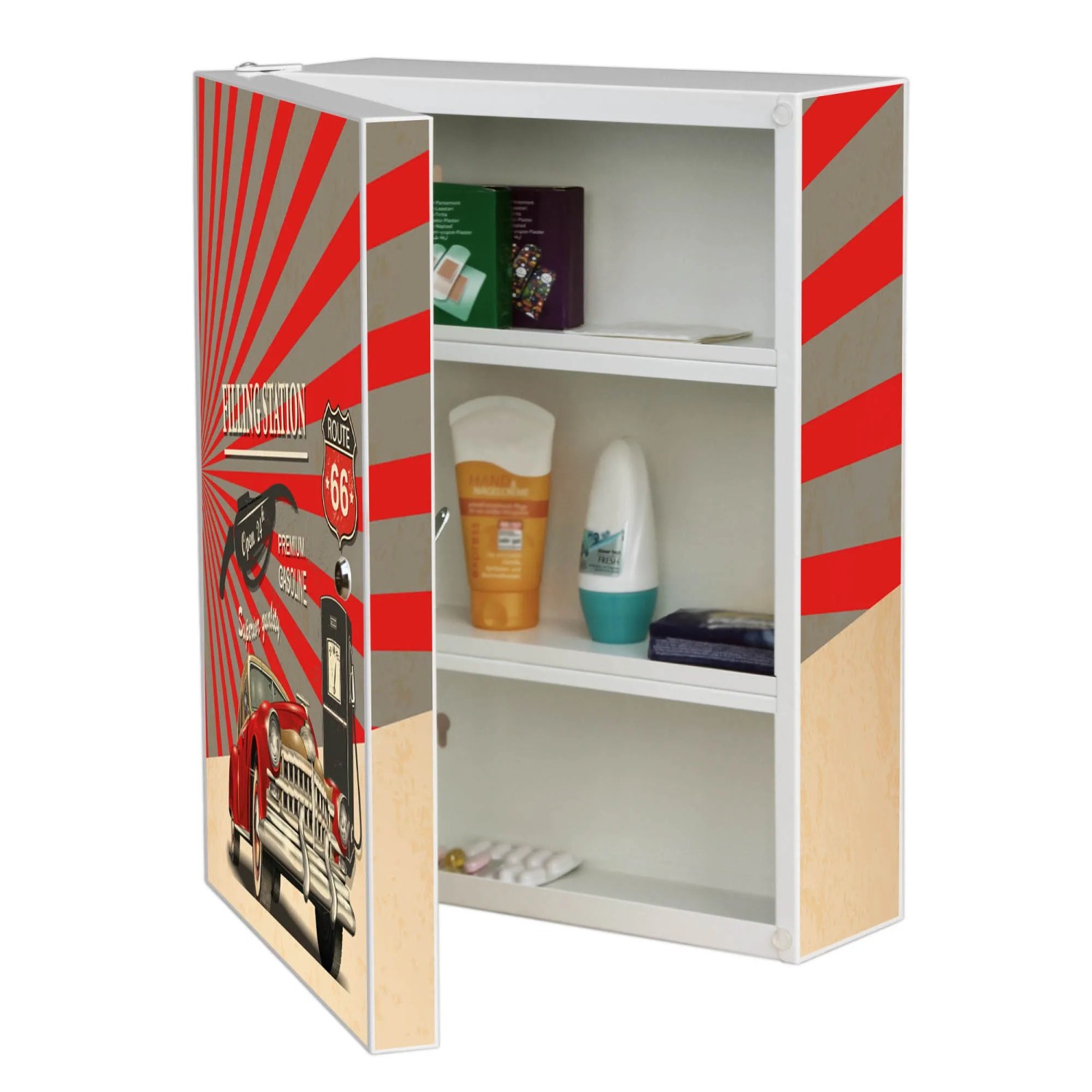 Banjado Medizinschrank Abschließbar – Mit Sonnenaufgang-Motiv, 35x46x15 Cm, Metall