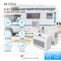 BE COOL 3in1 Caravan Split-Klimagerät (5.000 BTU) mit WiFi vor Wohnwagen. Mobile Klimaanlage für Camping.