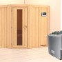 Karibu Sauna-Set Swenna mit Ofen und Steuerung. Elementsauna aus Fichte mit Glastür und Saunaofen.