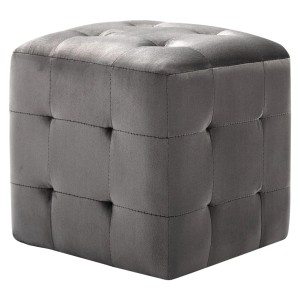 Grauer vidaXL Pouf (2 Stk.) aus Samtstoff, quadratischer Hocker mit Knopfheftung.
