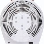 Weißer 2in1 Heizlüfter und Ventilator mit Tragegriff, Rückansicht.