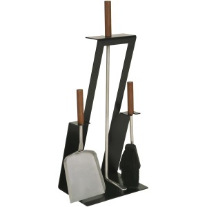 Lienbacher Kamingarnitur, 3-teilig, schwarz beschichtet mit Besen, Schaufel und Schürhaken.