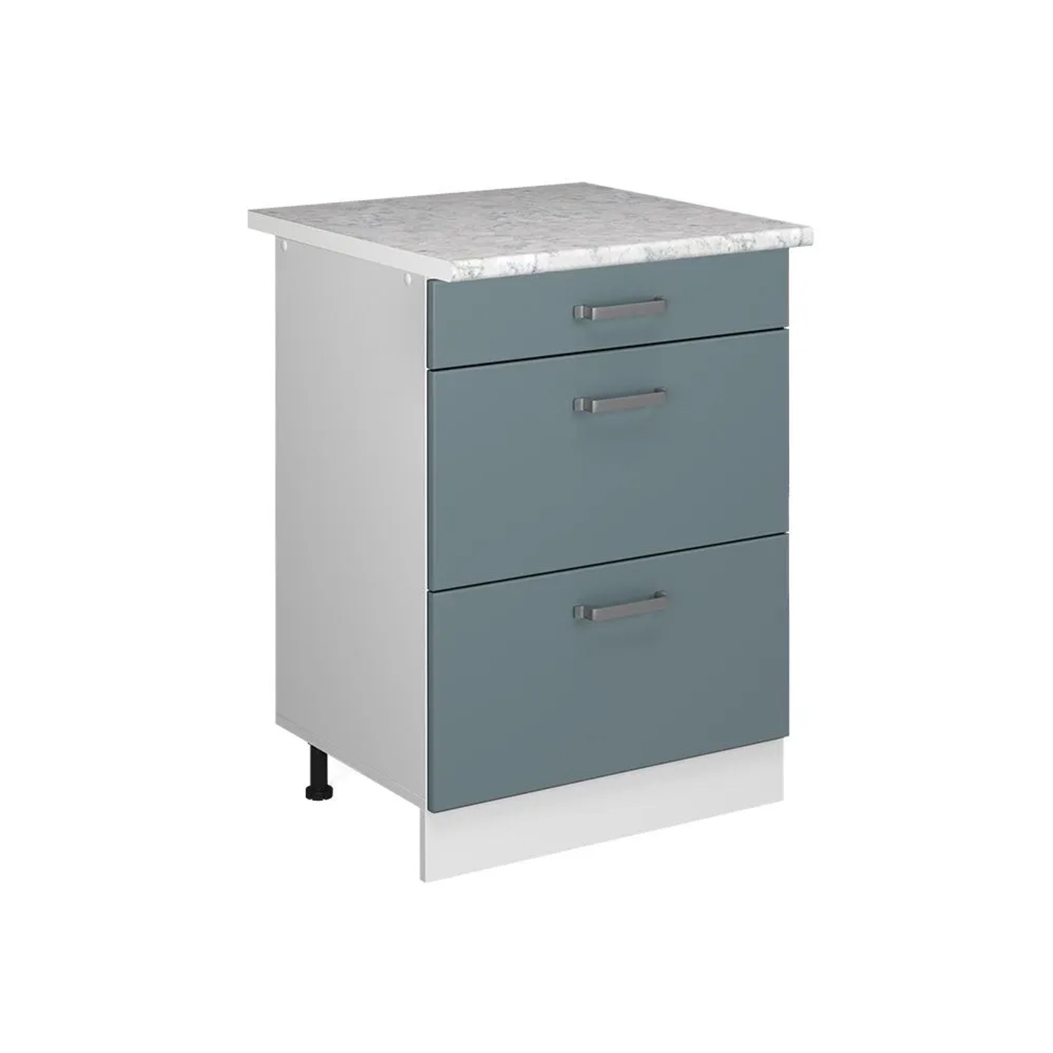 Vicco Küchenunterschrank R-Line Blau-Grau Weiß 60 cm mit Schubladen AP Marmor