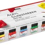 Kreul Acryl Glanzfarben Basis Set mit 6 Farben (Gelb, Rot, Blau, Grün, Braun, Schwarz) im Malkasten.