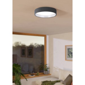 Eglo LED-Deckenleuchte Palomaro 2, Ø 32 cm, anthrazit-silberner Stoffschirm, für moderne Raumbeleuchtung.