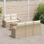 Beige-weißes 6-tlg. vidaXL Garten-Sofa-Set aus Rattan mit Tisch und Auflagen.