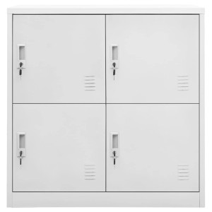 Hellgrauer Schließfachschrank aus Stahl mit 4 Fächern und Schlössern, geeignet für Büro und Schule.