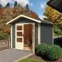 Karibu Holz-Gartenhaus Tessin 1, terragrau, mit Doppeltür und Boden. Gartenhütte aus Holz.