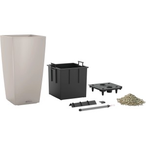 Lechuza Cubico Color Pflanzsäule 30x30x56 cm, sandbraun, mit Bewässerungssystem und Zubehör.