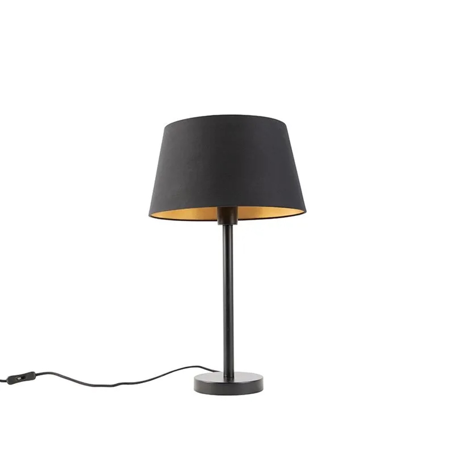 QAZQA Klassische Tischlampe Schwarz mit Schwarzem Schirm 32 cm Simplo