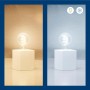 WIZ E27 LED-Lampe mit warmweißem und kaltweißem Licht auf einem weißen Sockel.