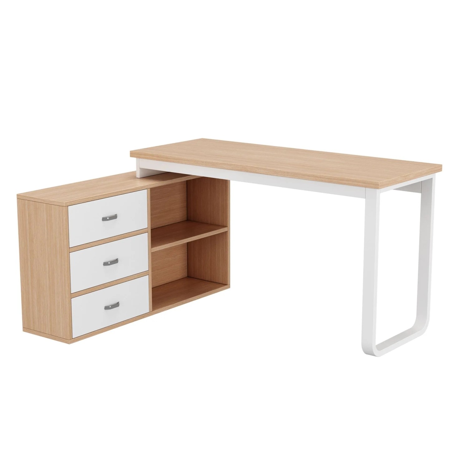 okwish Schreibtisch mit Drei Schubladen und Zwei Offene Ablagefächer 147 × 100 cm Natur