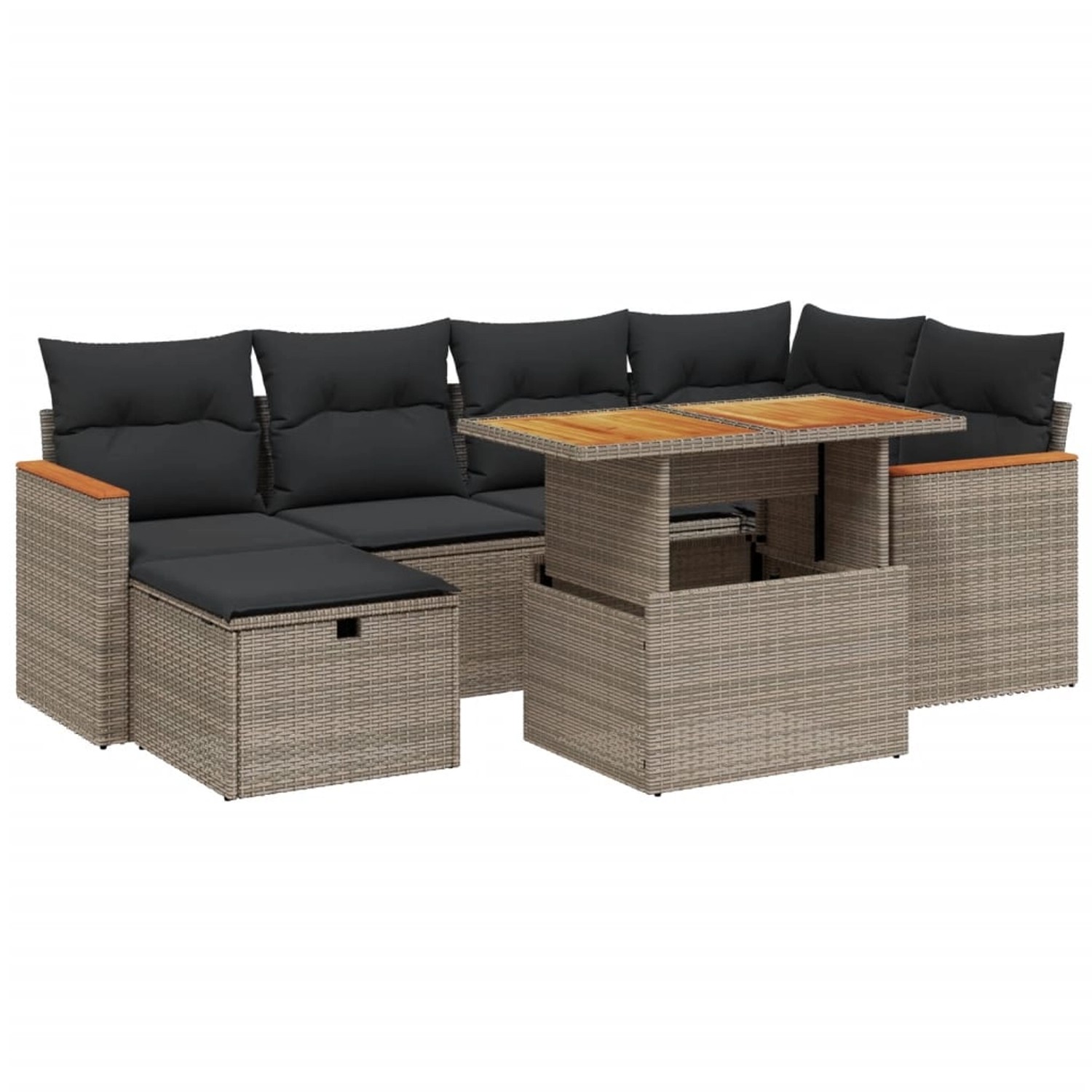 vidaXL 7-Tlg Garten-Sofagarnitur mit Kissen Grau Poly Rattan 3276042 günstig online kaufen