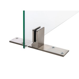 Standfuß aus Edelstahl (200 mm) für 6 mm ESG Hygieneschutzglas zur Montage längs oder quer.