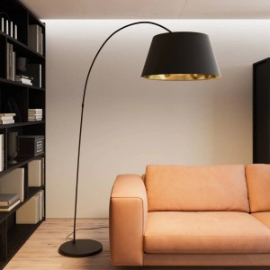 Lindby Stehlampe Bogenleuchte Esti 9624456 Modern in Schwarz aus Textil 1-flammig E27 Wohnzimmerleuchte