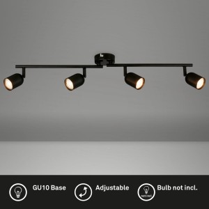 Schwarze, schwenkbare Brilo Deckenleuchte Tabo mit 4 Spots und GU10 Fassung.