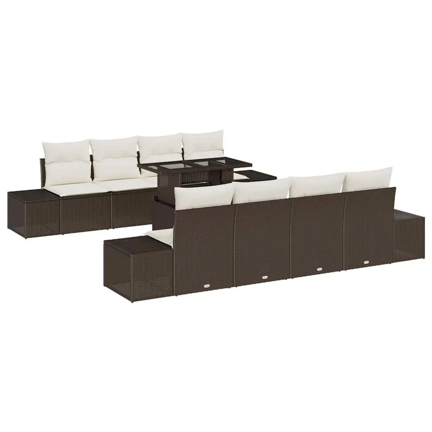 vidaXL Gartensofa-set mit Kissen 9-Tlg Braun und Creme Poly-Rattan 3349144 günstig online kaufen