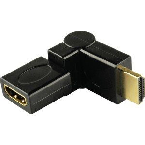 Schwarzer HDMI 360° Rotationsadapter für flexible Kabelverbindung.