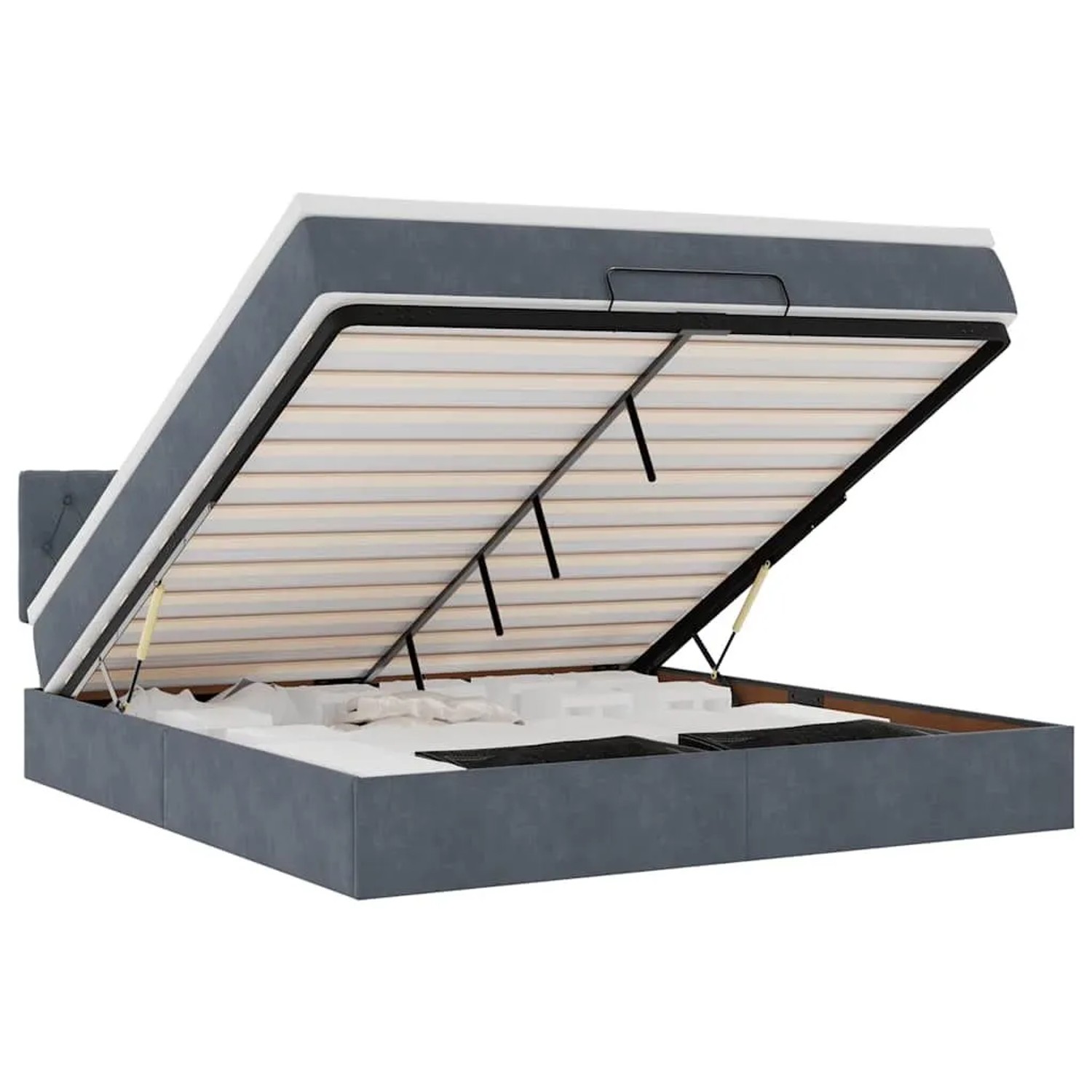 vidaXL Ottoman-Bett mit Matratze und LEDs Dunkelgrau 160x200 cm Samt 3312705