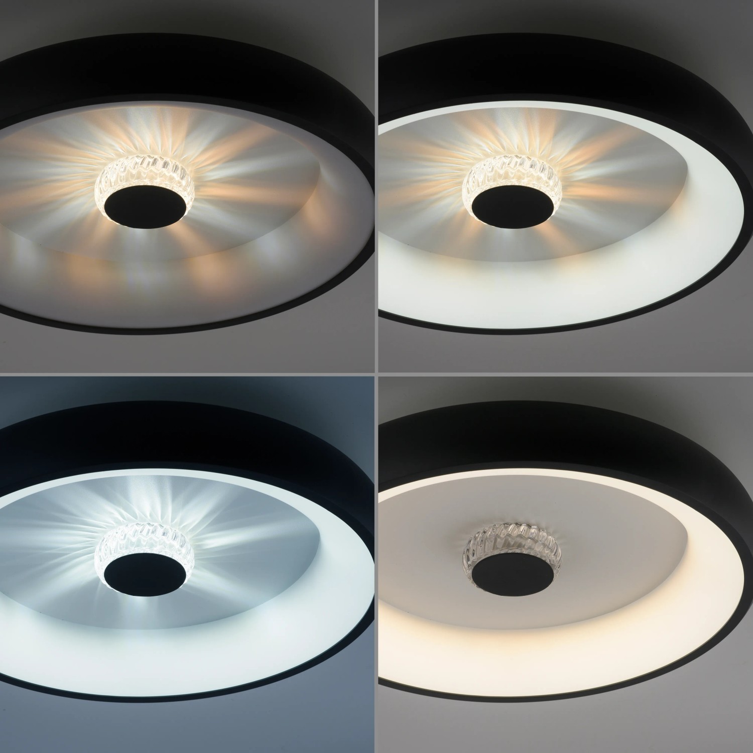 LED-Deckenleuchte Vertigo, schwarz, mit einstellbarer Lichtfarbe und Dimmfunktion.