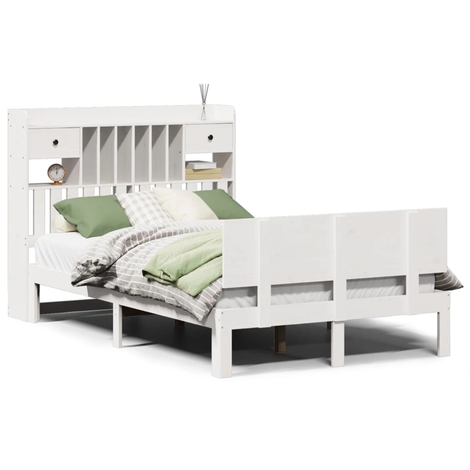 vidaXL Massivholzbett mit Regal ohne Matratze Weiß 135x190 cm Kiefer 332268 günstig online kaufen