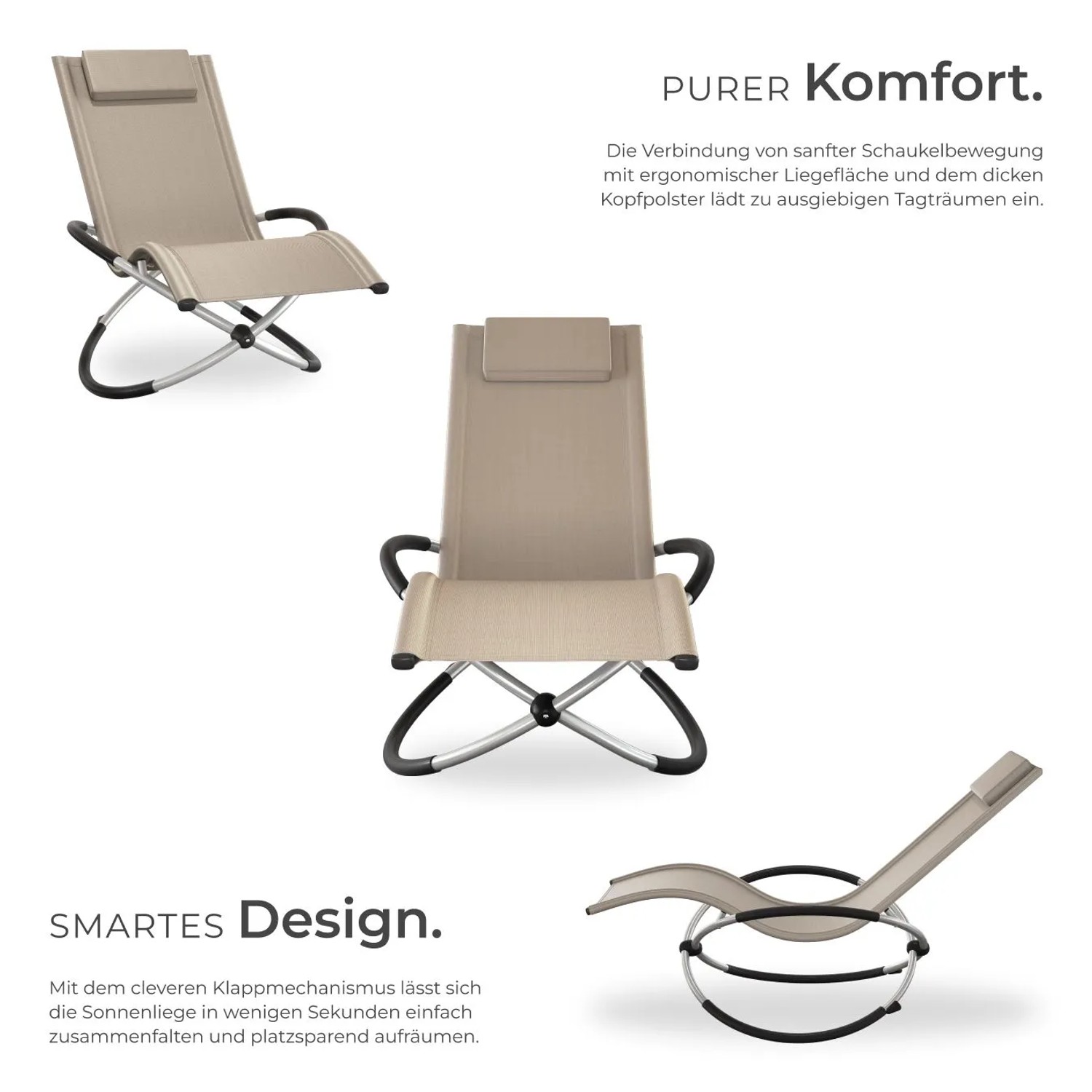 Tectake Sonnenliege Paulina Mit Textilene Ergonomisch  Atmungsaktiv  Widerstandsfähig und Faltbar  150 x 73 x 93 cm Beige_3