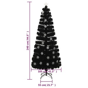 Schwarzer vidaXL Weihnachtsbaum mit LED-Schneeflocken, 240 cm hoch, mit Fiberoptik und Sternspitze.