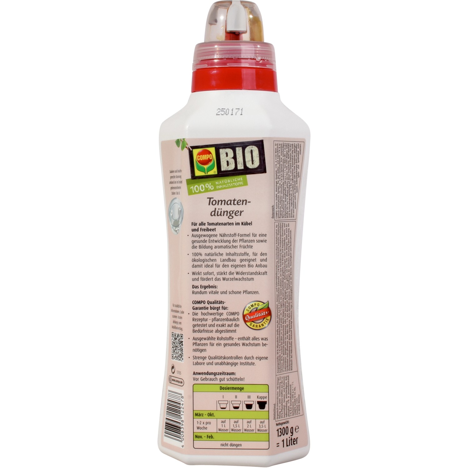 Compo Bio Tomatendünger 1 l Flasche für gesunde Tomaten.