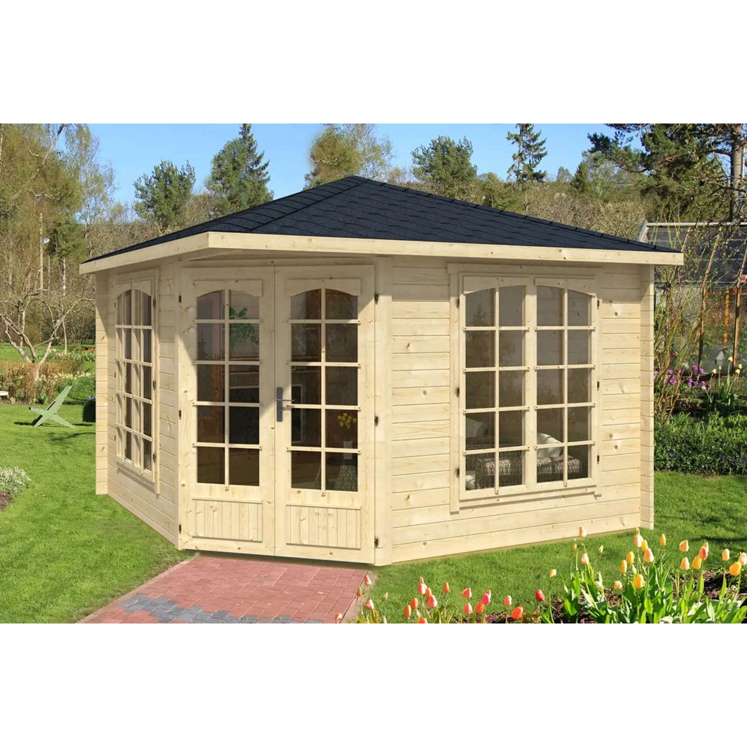 Alpholz Gartenhaus Josephine-40 Unbehandelt 375 cm x 375 cm günstig online kaufen