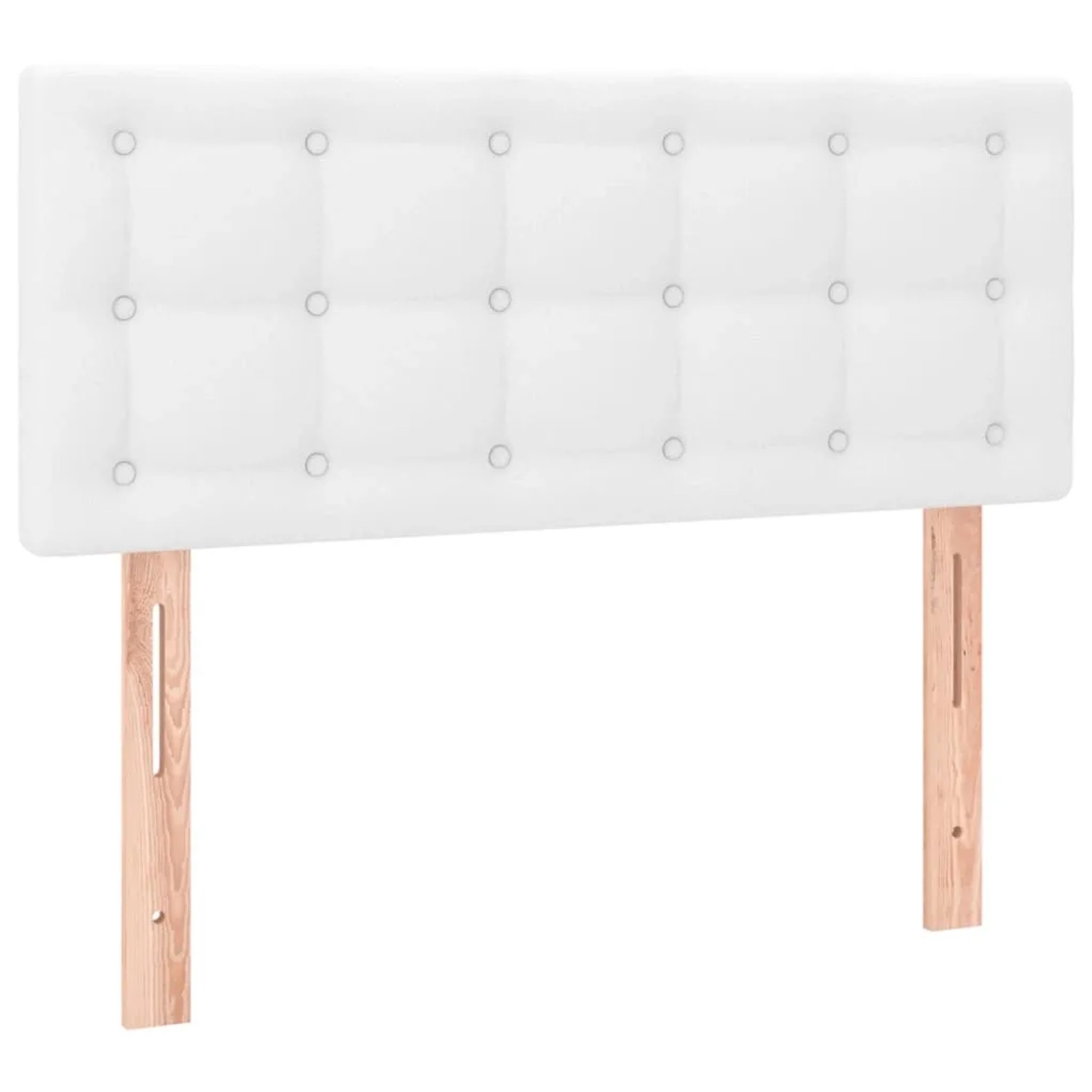 Weißes Boxspringbett Kopfteil mit Knöpfen, Kunstleder, 90x200 cm.