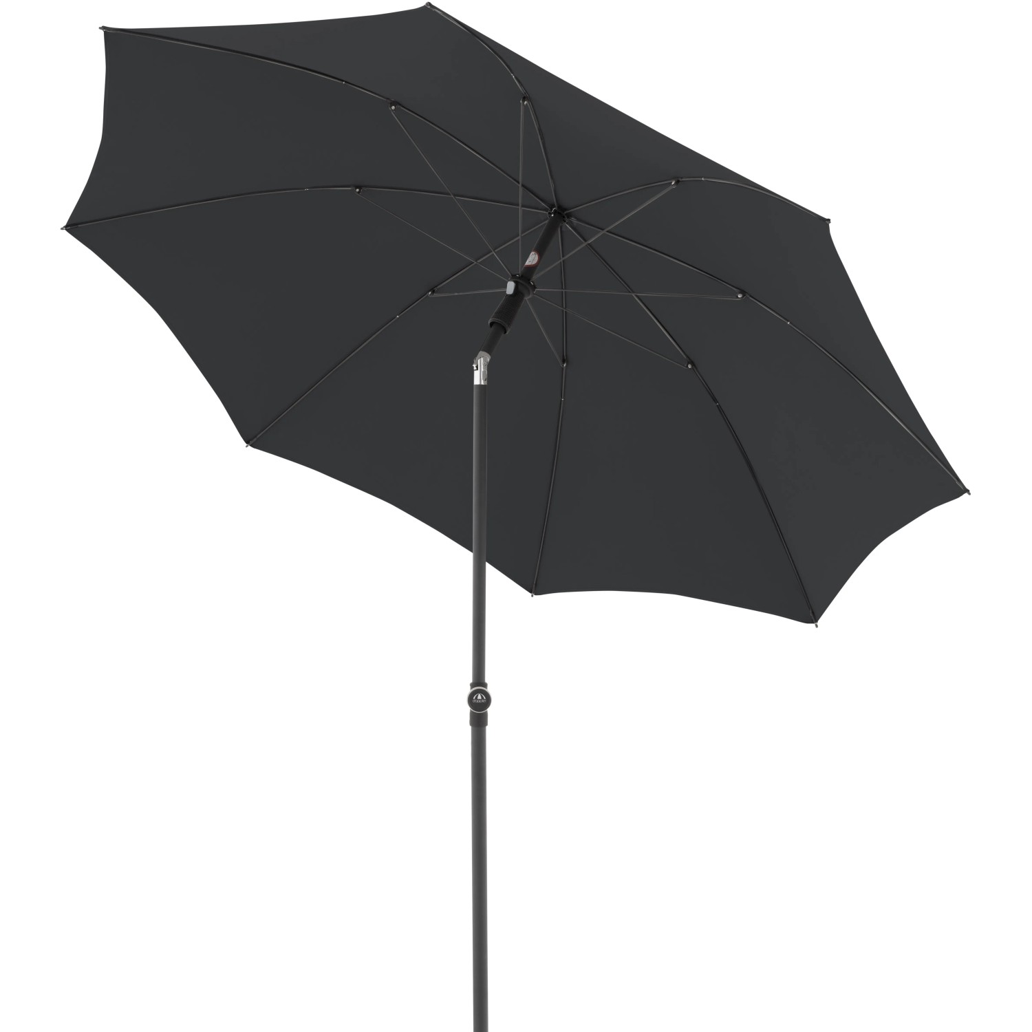Anthrazitfarbener Doppler Marktschirm (Ø 208 cm) mit Handöffner und stabilem Aluminiumgestell.
