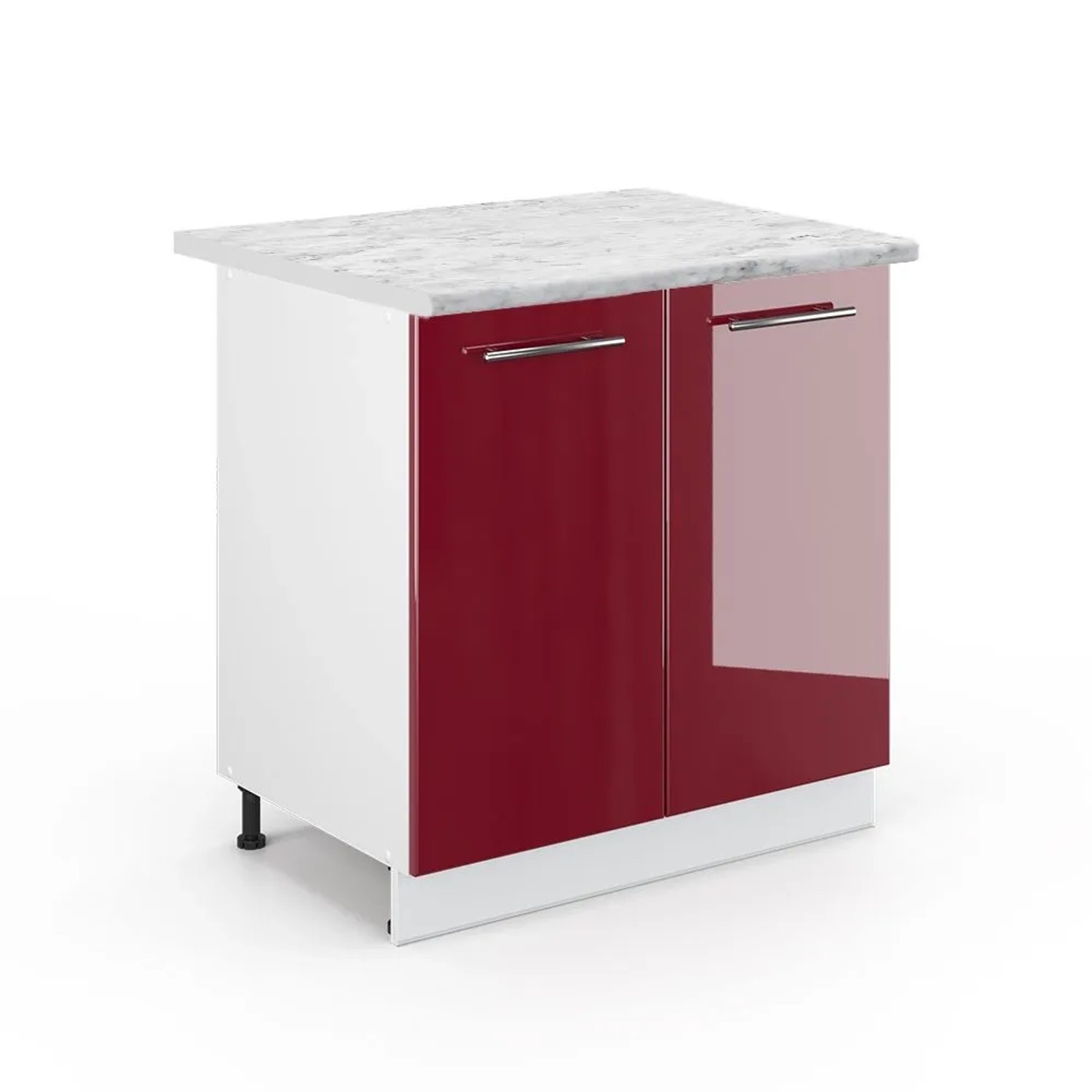 Vicco Küchenunterschrank Fame-Line Bordeaux Hochglanz/Weiß 80 x 82 Arbeitsplatte Marmor