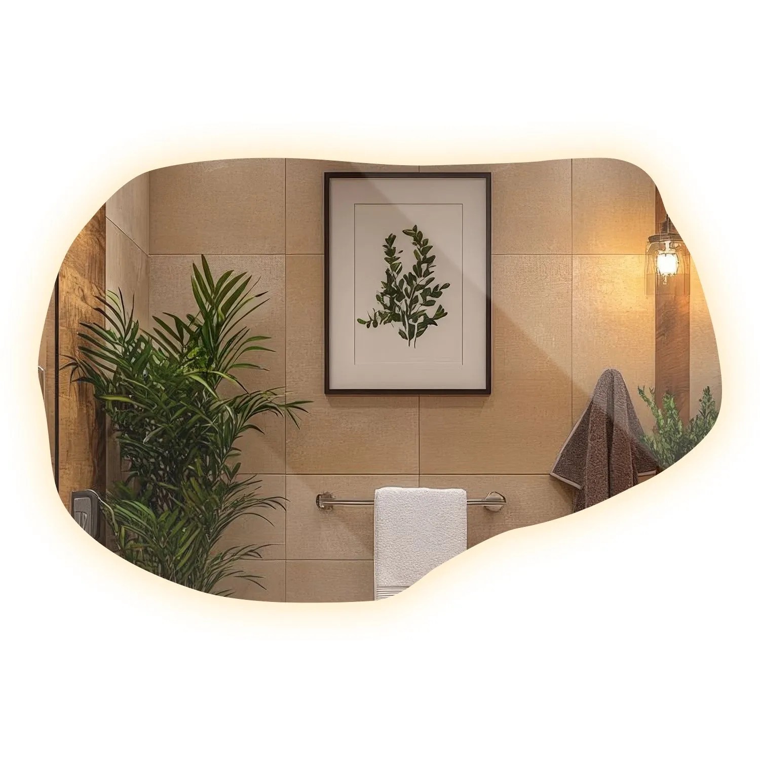 Wallfluent Spiegel Mit Beleuchtung 45.5x70 cm Organische Form Mit Warmweiß 3000K LED Licht Für Badezimmer Und Flur