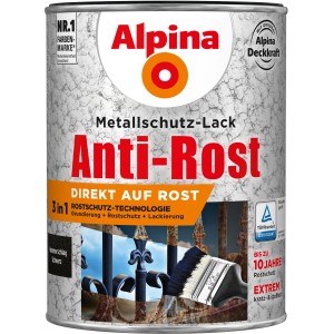 Dose Alpina Metallschutzlack Anti-Rost Schwarz Hammerschlag, 2,5 Liter.