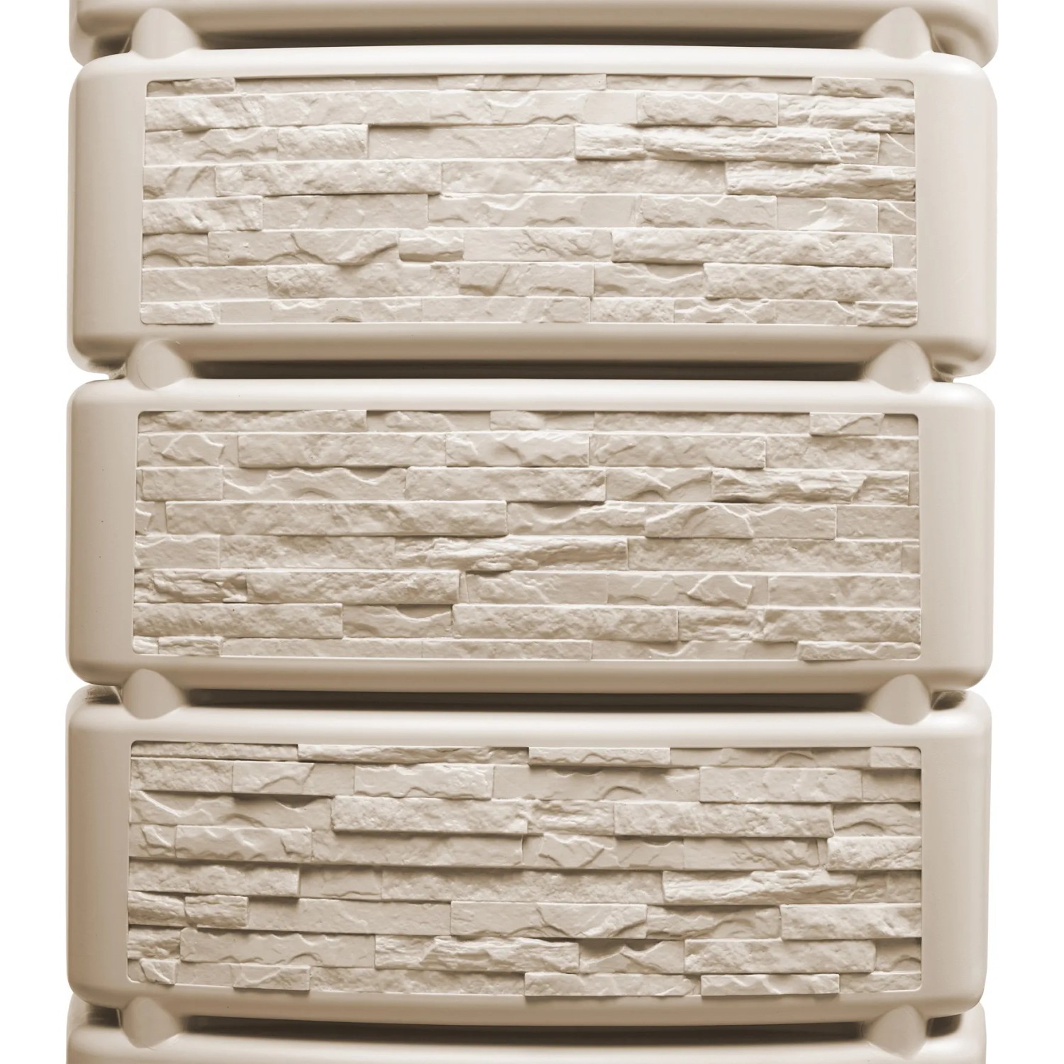 4rain Wandtank Slim Stone Decor 350 l in Sandbeige, Detailansicht der Steinoptik.
