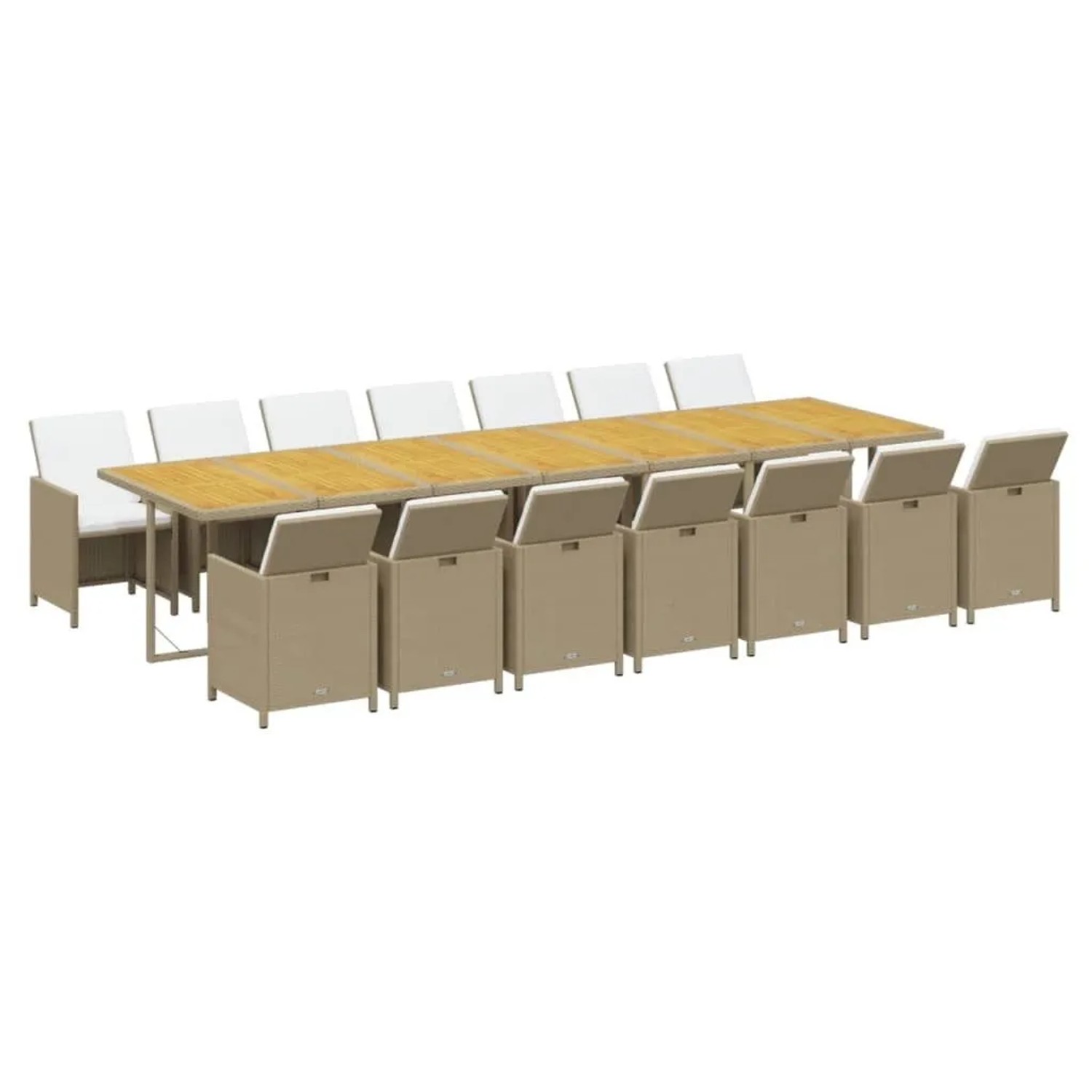 vidaXL 15-Tlg Garten-Essgruppe mit Kissen Beige Poly Rattan 3095662