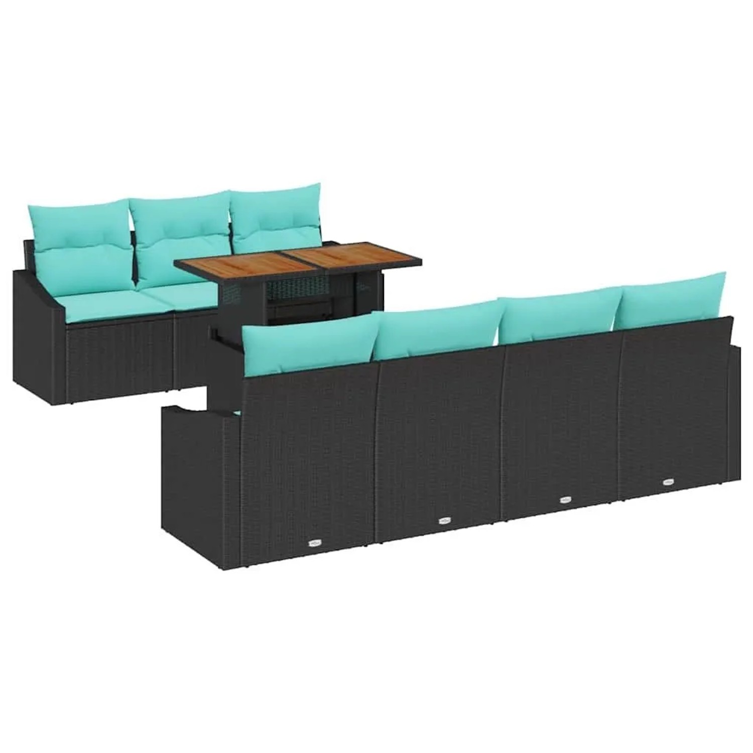 vidaXL Garten Essgruppe mit Kissen 8-Tlg Schwarz und Teal 3349801