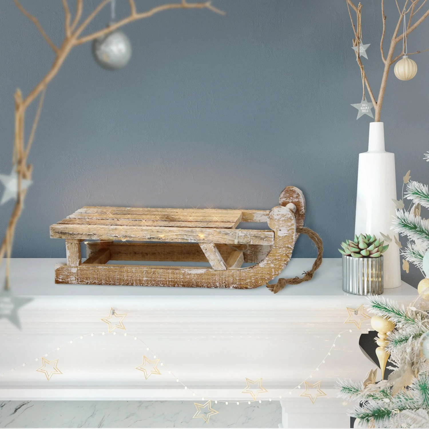 ECD Germany Deko Schlitten Holz mit 25 warmweißen LEDs 31,5 cm kaufen bei OBI