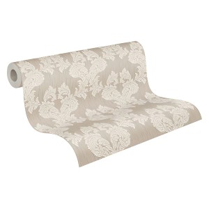 Beige Barock Tapete mit Textiloptik, PROFHOME, Rolle.